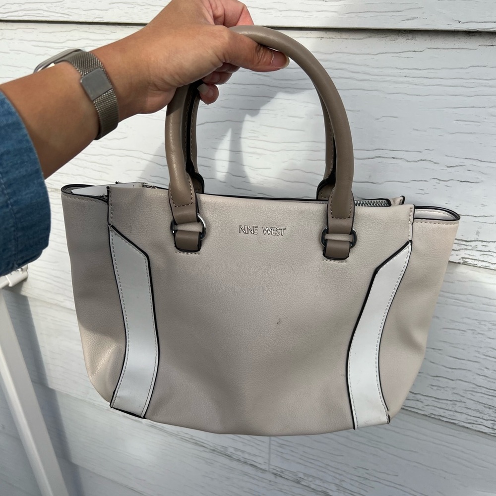 Nine West Taupe and White Satchel